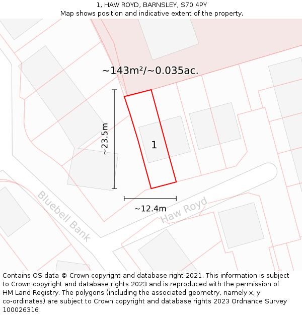 1, HAW ROYD, BARNSLEY, S70 4PY: Plot and title map