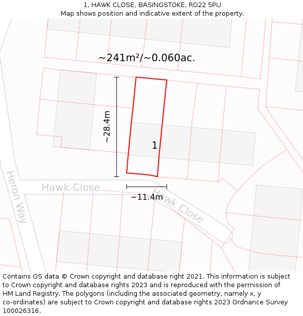 1, HAWK CLOSE, BASINGSTOKE, RG22 5PU: Plot and title map