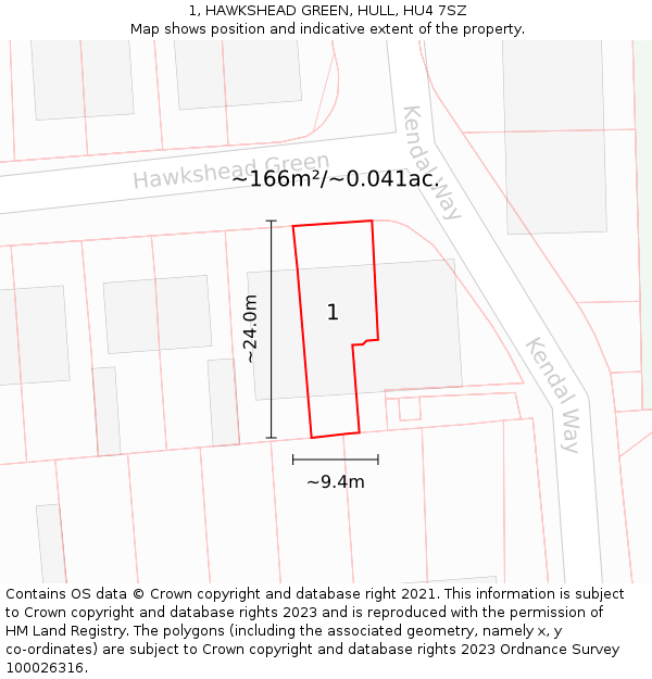 1, HAWKSHEAD GREEN, HULL, HU4 7SZ: Plot and title map