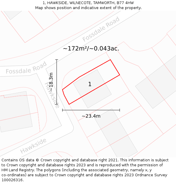 1, HAWKSIDE, WILNECOTE, TAMWORTH, B77 4HW: Plot and title map