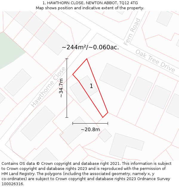 1, HAWTHORN CLOSE, NEWTON ABBOT, TQ12 4TG: Plot and title map