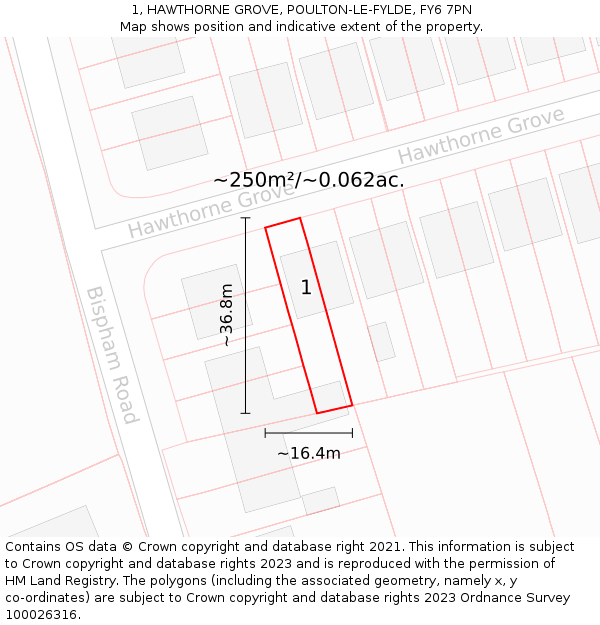 1, HAWTHORNE GROVE, POULTON-LE-FYLDE, FY6 7PN: Plot and title map