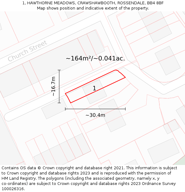 1, HAWTHORNE MEADOWS, CRAWSHAWBOOTH, ROSSENDALE, BB4 8BF: Plot and title map