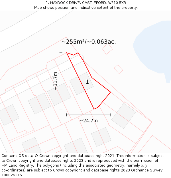 1, HAYDOCK DRIVE, CASTLEFORD, WF10 5XR: Plot and title map