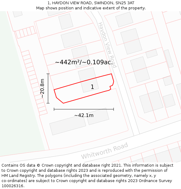 1, HAYDON VIEW ROAD, SWINDON, SN25 3AT: Plot and title map