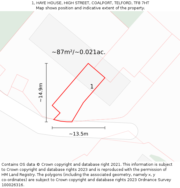 1, HAYE HOUSE, HIGH STREET, COALPORT, TELFORD, TF8 7HT: Plot and title map