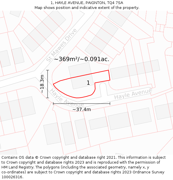 1, HAYLE AVENUE, PAIGNTON, TQ4 7SA: Plot and title map