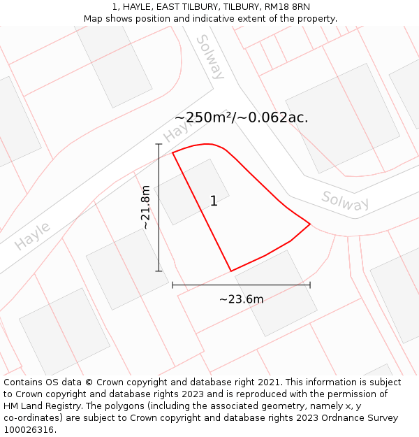1, HAYLE, EAST TILBURY, TILBURY, RM18 8RN: Plot and title map