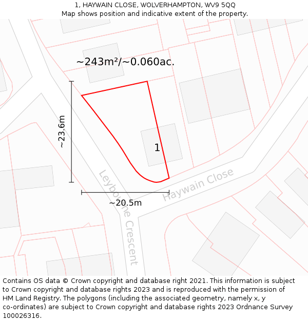 1, HAYWAIN CLOSE, WOLVERHAMPTON, WV9 5QQ: Plot and title map