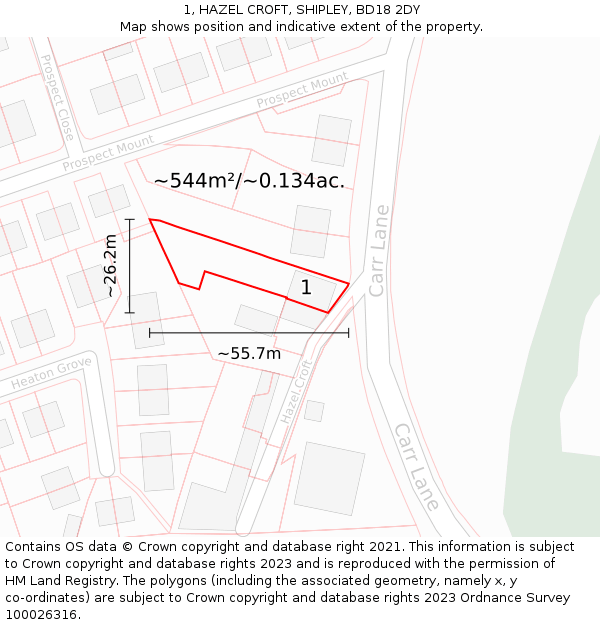 1, HAZEL CROFT, SHIPLEY, BD18 2DY: Plot and title map