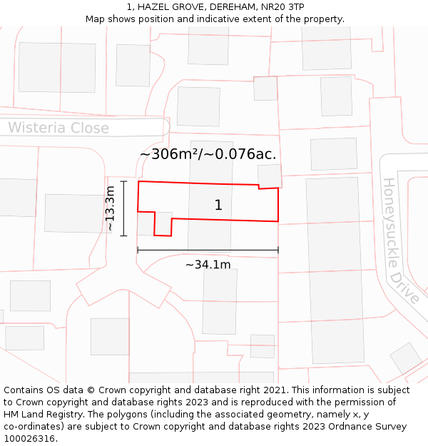 1, HAZEL GROVE, DEREHAM, NR20 3TP: Plot and title map