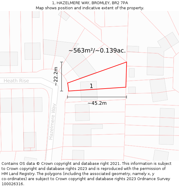 1, HAZELMERE WAY, BROMLEY, BR2 7PA: Plot and title map