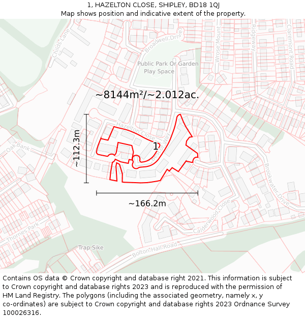 1, HAZELTON CLOSE, SHIPLEY, BD18 1QJ: Plot and title map