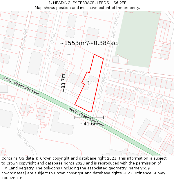 1, HEADINGLEY TERRACE, LEEDS, LS6 2EE: Plot and title map