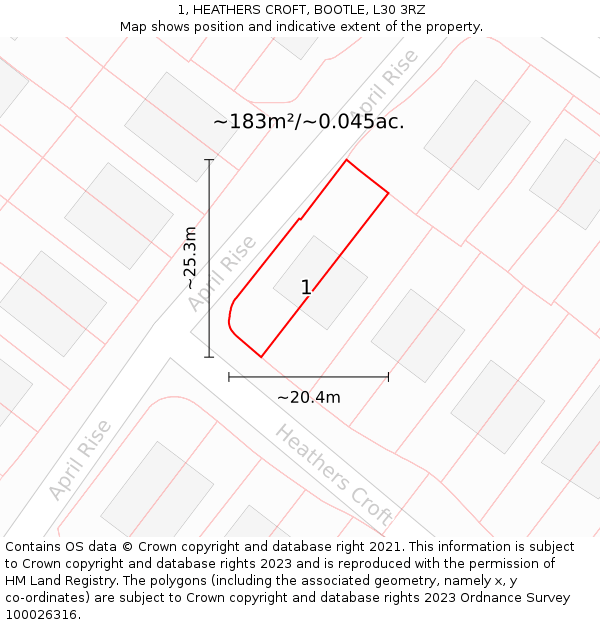 1, HEATHERS CROFT, BOOTLE, L30 3RZ: Plot and title map