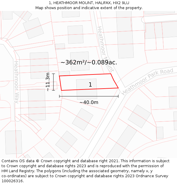 1, HEATHMOOR MOUNT, HALIFAX, HX2 9LU: Plot and title map