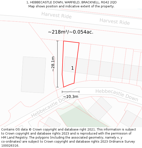 1, HEBBECASTLE DOWN, WARFIELD, BRACKNELL, RG42 2QD: Plot and title map