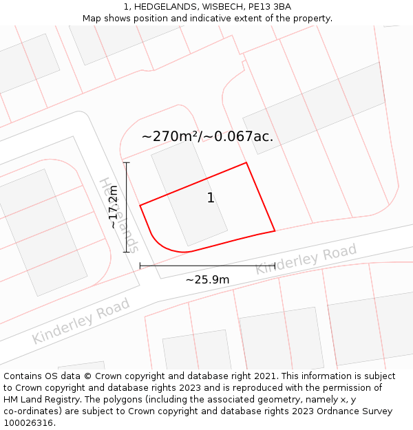 1, HEDGELANDS, WISBECH, PE13 3BA: Plot and title map