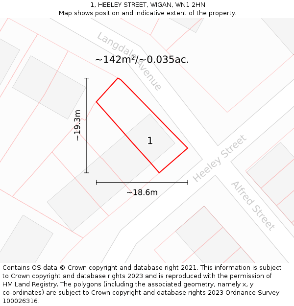1, HEELEY STREET, WIGAN, WN1 2HN: Plot and title map