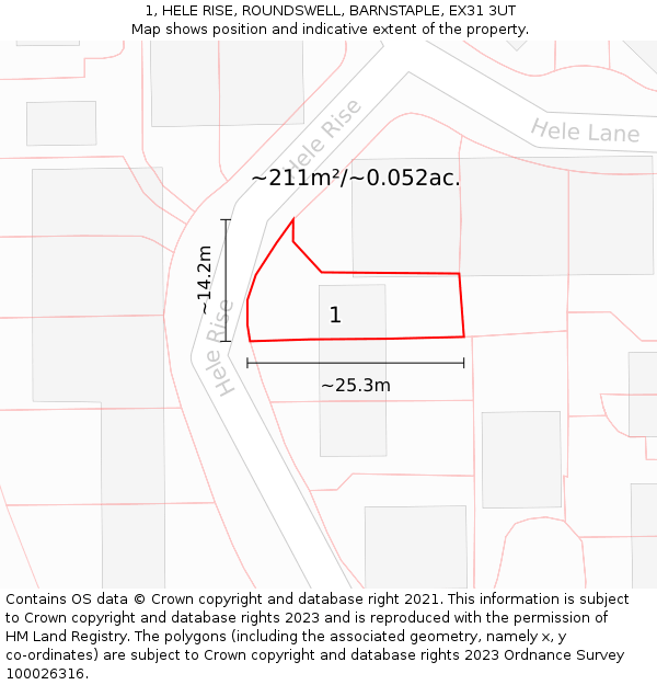 1, HELE RISE, ROUNDSWELL, BARNSTAPLE, EX31 3UT: Plot and title map