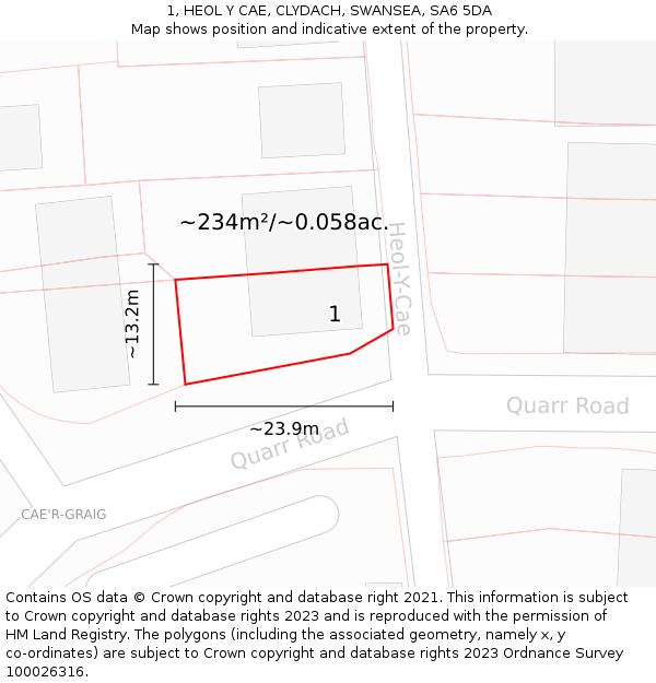 1, HEOL Y CAE, CLYDACH, SWANSEA, SA6 5DA: Plot and title map