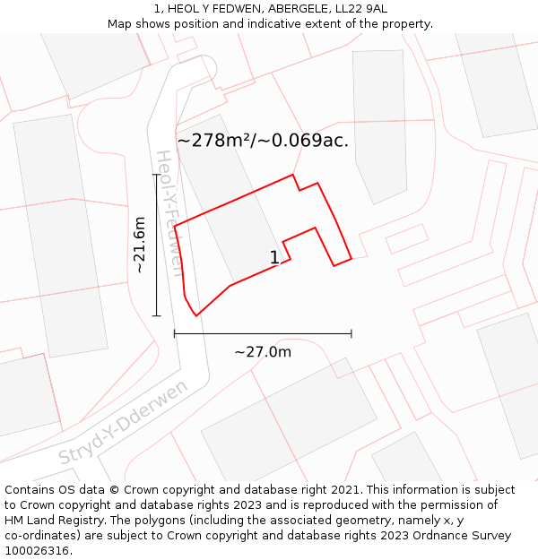 1, HEOL Y FEDWEN, ABERGELE, LL22 9AL: Plot and title map