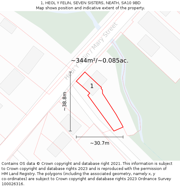 1, HEOL Y FELIN, SEVEN SISTERS, NEATH, SA10 9BD: Plot and title map