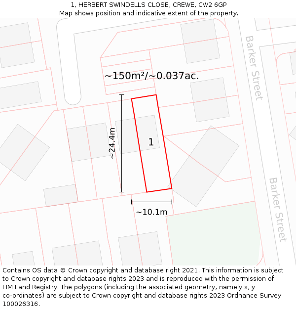 1, HERBERT SWINDELLS CLOSE, CREWE, CW2 6GP: Plot and title map