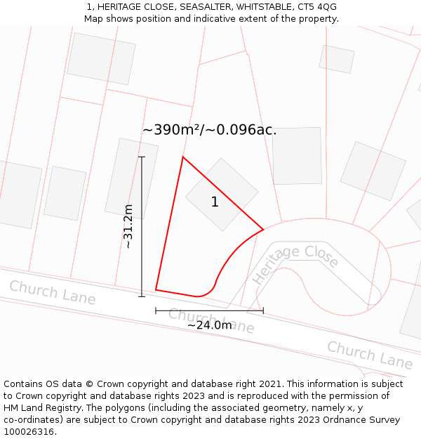 1, HERITAGE CLOSE, SEASALTER, WHITSTABLE, CT5 4QG: Plot and title map