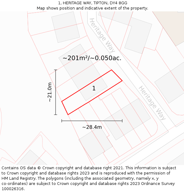 1, HERITAGE WAY, TIPTON, DY4 8GG: Plot and title map