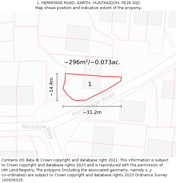 1, HERMITAGE ROAD, EARITH, HUNTINGDON, PE28 3QD: Plot and title map