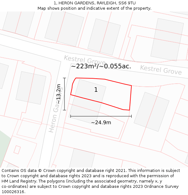 1, HERON GARDENS, RAYLEIGH, SS6 9TU: Plot and title map