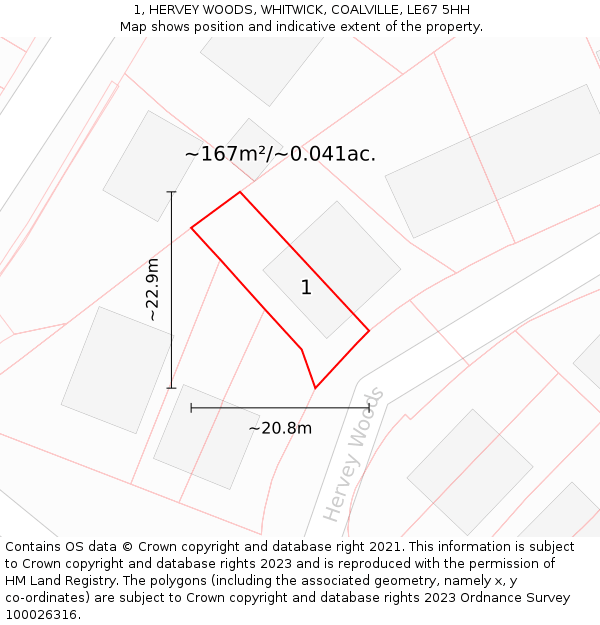 1, HERVEY WOODS, WHITWICK, COALVILLE, LE67 5HH: Plot and title map