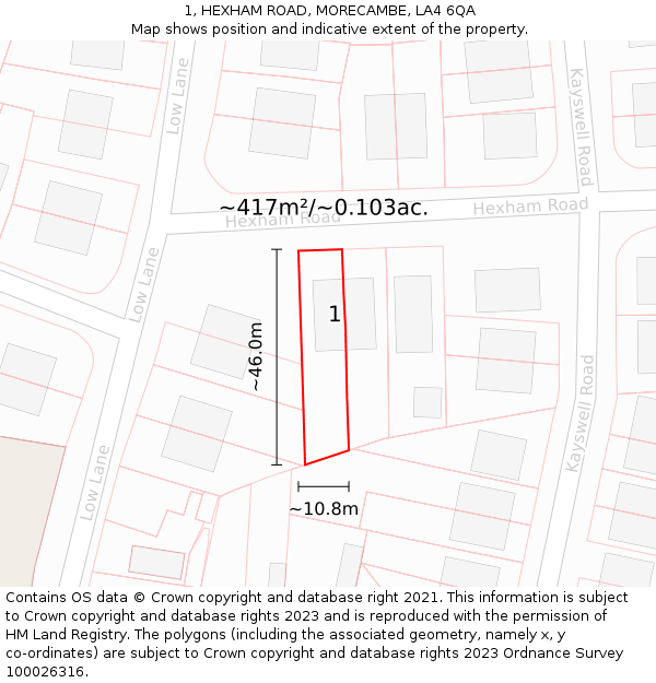 1, HEXHAM ROAD, MORECAMBE, LA4 6QA: Plot and title map