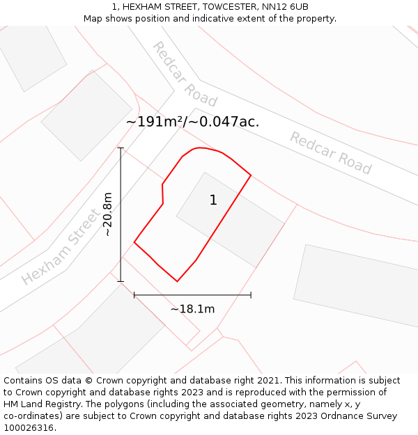 1, HEXHAM STREET, TOWCESTER, NN12 6UB: Plot and title map