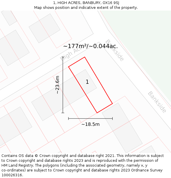 1, HIGH ACRES, BANBURY, OX16 9SJ: Plot and title map