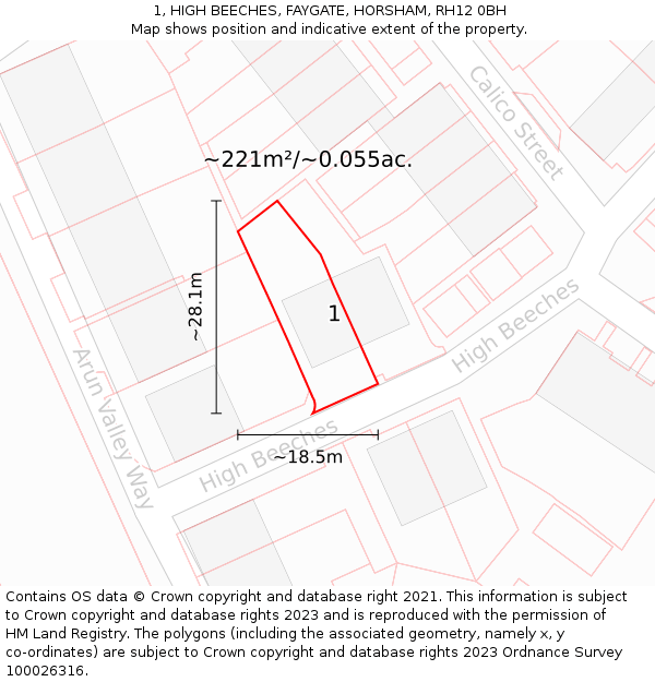 1, HIGH BEECHES, FAYGATE, HORSHAM, RH12 0BH: Plot and title map