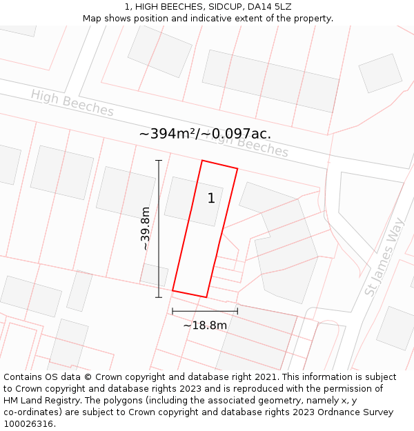 1, HIGH BEECHES, SIDCUP, DA14 5LZ: Plot and title map