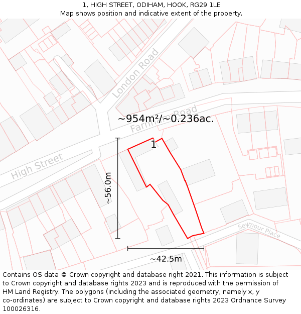 1, HIGH STREET, ODIHAM, HOOK, RG29 1LE: Plot and title map