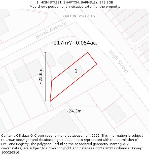 1, HIGH STREET, SHAFTON, BARNSLEY, S72 8QB: Plot and title map