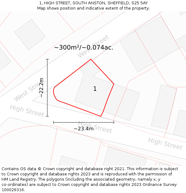 1, HIGH STREET, SOUTH ANSTON, SHEFFIELD, S25 5AY: Plot and title map