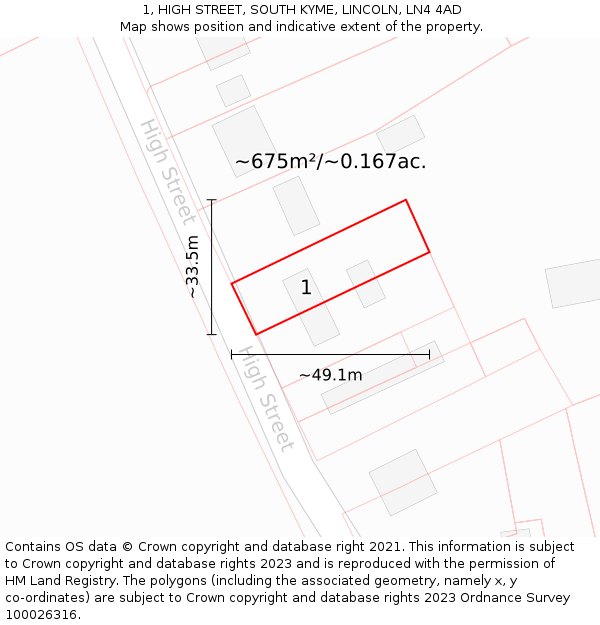 1, HIGH STREET, SOUTH KYME, LINCOLN, LN4 4AD: Plot and title map