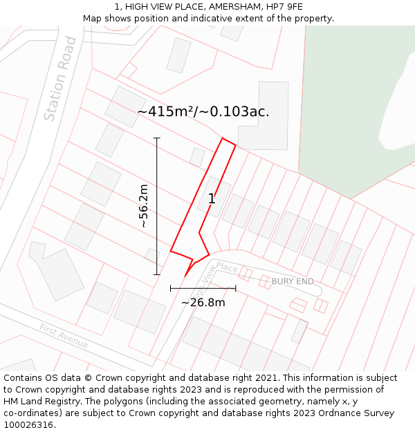 1, HIGH VIEW PLACE, AMERSHAM, HP7 9FE: Plot and title map
