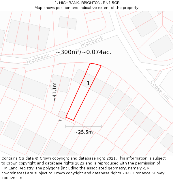 1, HIGHBANK, BRIGHTON, BN1 5GB: Plot and title map