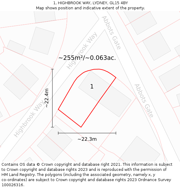 1, HIGHBROOK WAY, LYDNEY, GL15 4BY: Plot and title map