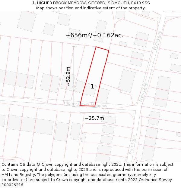1, HIGHER BROOK MEADOW, SIDFORD, SIDMOUTH, EX10 9SS: Plot and title map