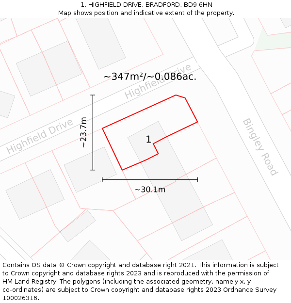 1, HIGHFIELD DRIVE, BRADFORD, BD9 6HN: Plot and title map
