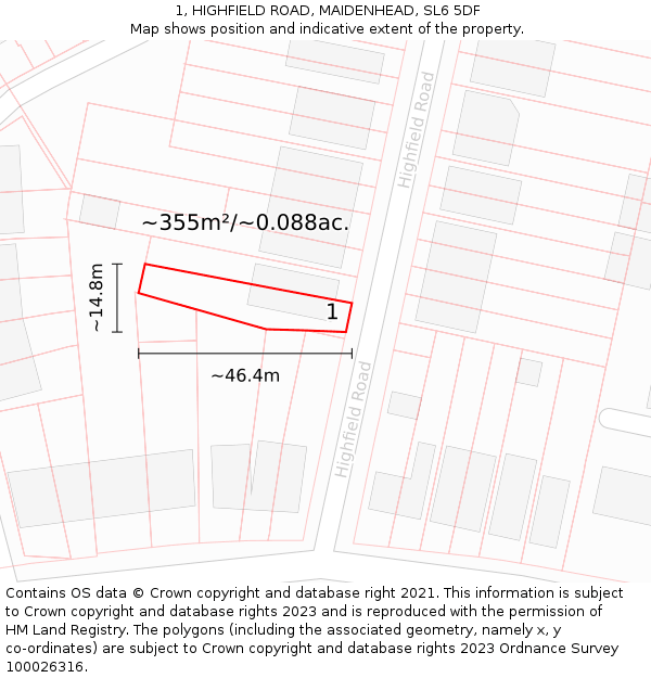 1, HIGHFIELD ROAD, MAIDENHEAD, SL6 5DF: Plot and title map