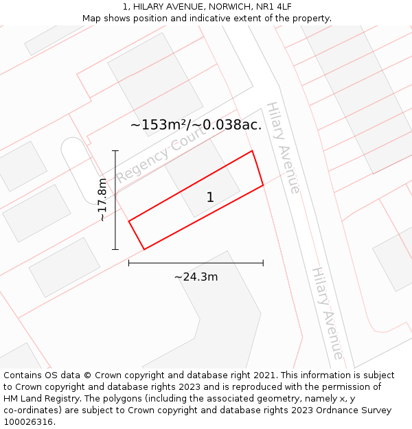 1, HILARY AVENUE, NORWICH, NR1 4LF: Plot and title map