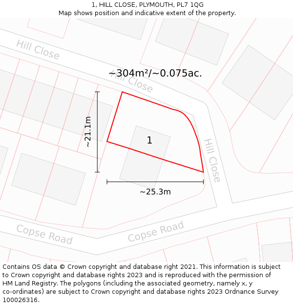 1, HILL CLOSE, PLYMOUTH, PL7 1QG: Plot and title map